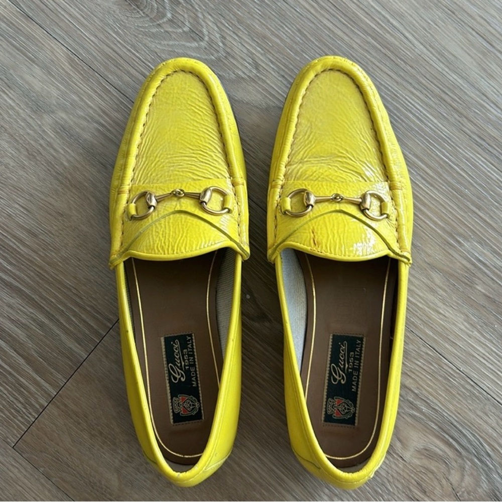 Gucci Yellow Loafers with Gold Detailing